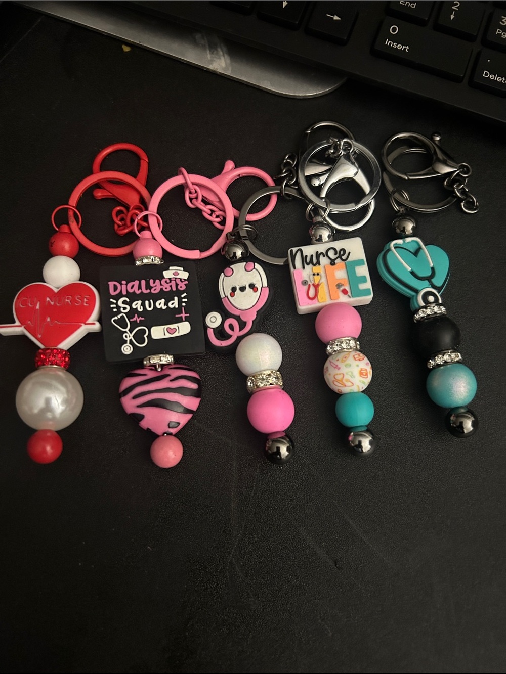 5 Piece Bundle - Beaded NURSES Silicon Key Chain